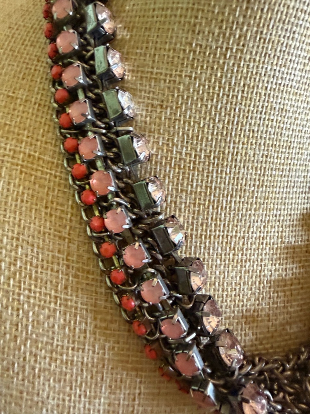 White and Pink Crystal Chain Statement Necklace - Picture 3 of 5